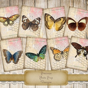 Butterfly Cards Digital Download for Junk Journal Planners Scrapbooks, Vintage ATC Cards Digital Printable, Nature Ephemera Tags Printable