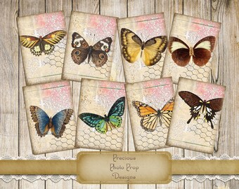Butterfly Cards Digital Download for Junk Journal Planners Scrapbooks, Vintage ATC Cards Digital Printable, Nature Ephemera Tags Printable