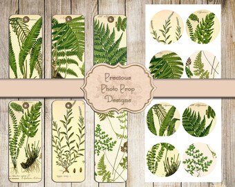 Vintage Fern Ephemera Printable for Junk Journals, Digital Botanical Tags Round Labels  Download for Scrapbook Planner, Nature Kit