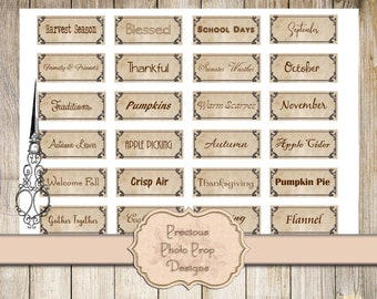 Vintage Fall Ephemera Printable for Junk Journals, Inspiration Words Digital Scrapbook Download, Thanksgiving Positive Word Labels, Planner