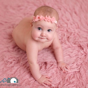 Newborn Tieback, Pink Bows Tieback, Newborn Tie Back Headband, Baby Headband, Vintage Pink, Lace, Newborn Photo Prop, Newborn Halo image 2