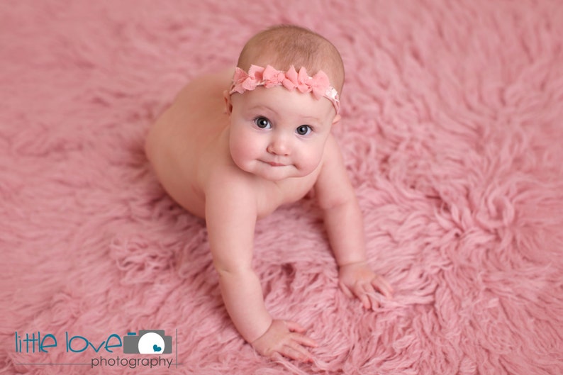 Newborn Tieback, Pink Bows Tieback, Newborn Tie Back Headband, Baby Headband, Vintage Pink, Lace, Newborn Photo Prop, Newborn Halo image 2