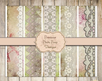 Vintage Printable Rip Strips for Junk Journals, Shabby Lace Border Washi Tape Digital Scrapbook Planner Download, Antique Ephemera Collage