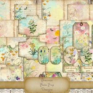 Botanical Spring Ephemera Kit Printable for Junk Journals, Vintage Paper Journal Cards Tags Labels Digital Download for Scrapbook Planner