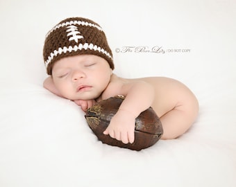 Newborn Football Beanie, Football Baby Hat,  Baby Boy Hat, Newborn Baby Crochet Photo Prop