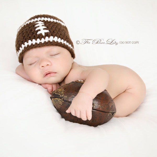Newborn Football Beanie, Football Baby Hat,  Baby Boy Hat, Newborn Baby Crochet Photo Prop