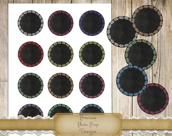 Chalkboard Blank Circle Labels Sheet, Round Tags Product Printable, Wedding Birthday Gift Tags, Digital Download and Print and Cut