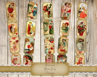 Valentine's Day Ephemera Tickets Printable for Junk Journals Planers and Scrapbooks, Antique Tickets Strips, Love Romance Hearts Ephemera