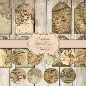 Imprimable junk journal Vintage cartes Tags et étiquettes, étiquettes de cadeau cartes antiques numériques, cartes de journalisation pour les revues planificateurs Scrapbook