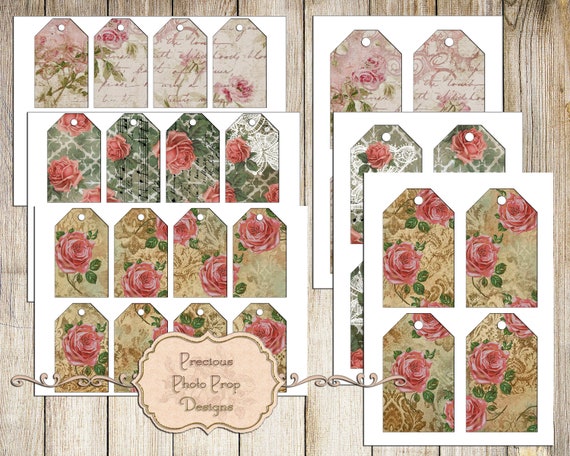 Digital collage sheet 5 circles and 2 backgrounds Instant download. 4 cards Botanical Garden Scrap Kit Set of 2 tags