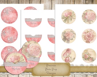 Valentine's Round Pocket Tags Printable Junk Journal Ephemera, Vintage Romance Roses Lace Digital Tags for Journals Planner Scrapbook