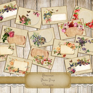 Cartões telefônicos vintage para impressão para planejadores de diários indesejados, download de álbum de recortes digital, cartões de chá florais efêmeros vintage, diário comercial