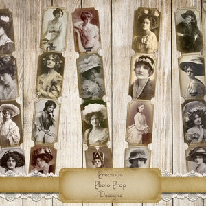 Vintage Women Ephemera Tickets Printable for Junk Journals Planers and Scrapbooks, Antique Tickets Strips, Edwardian Women Ephemera Photos