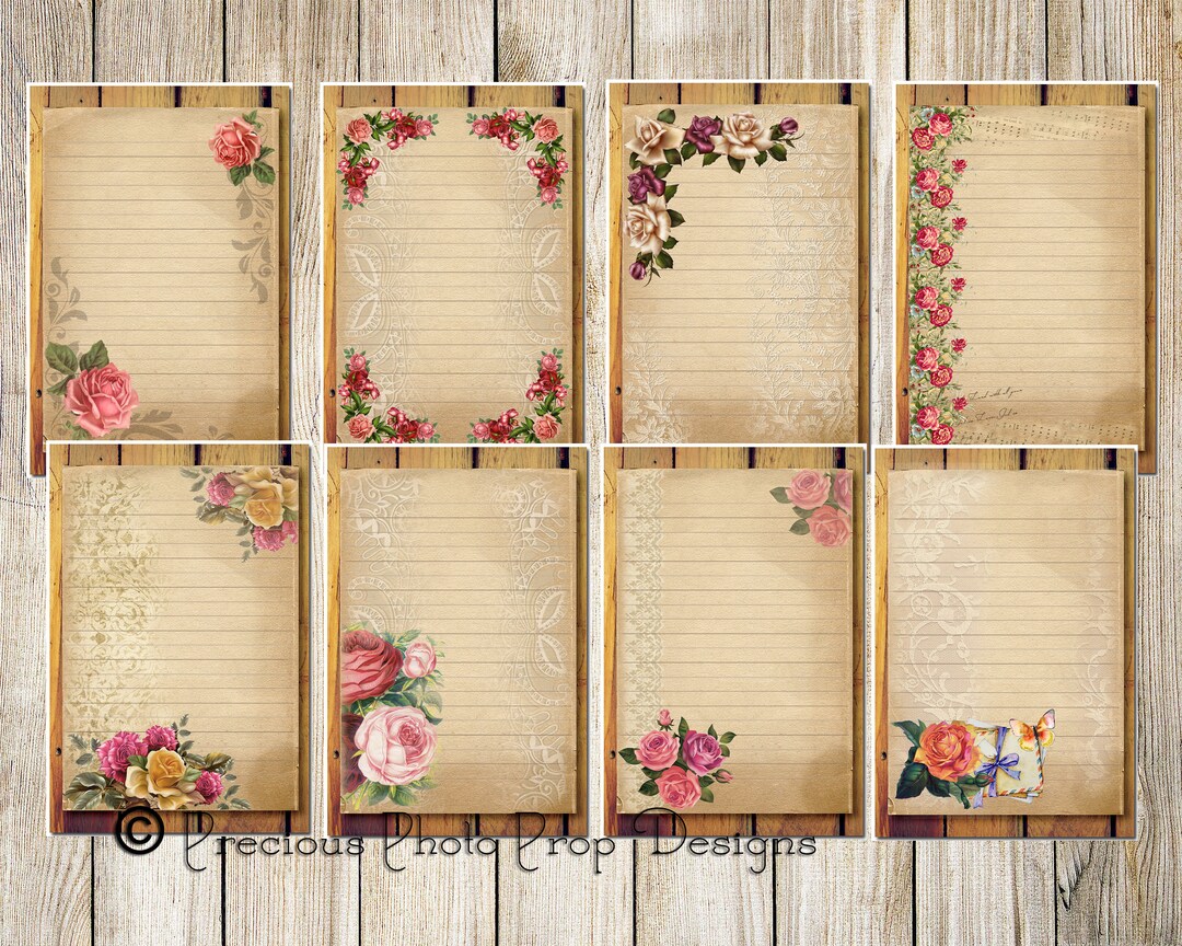 Vintage Rose Journaling Cards - Digital Download, Junk Journal Digital ...