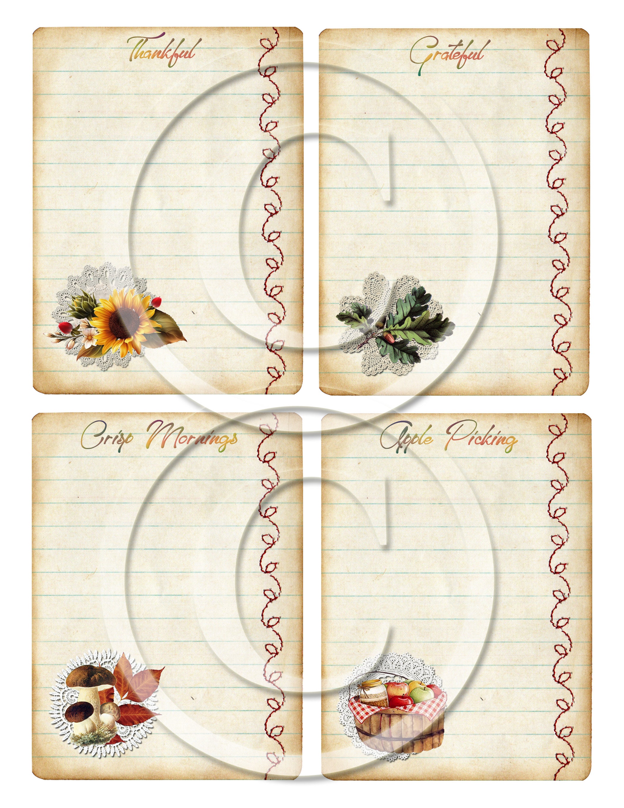 Printable Junk Journal Kit Vintage Fall Lined Cards and Mason Jars ...