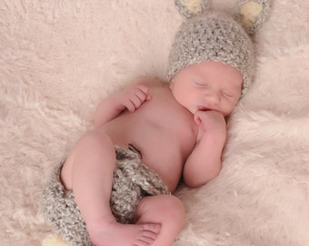 Easter Bunny Hat and Diaper Cover set, Newborn Bunny Set, Baby Easter Set, Gray Bunny,  Crochet Baby PHOTO PROP