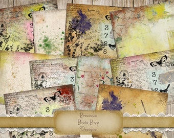 Vintage Mixed Media Abstract Collage Paper Kit Printable for Junk Journals Notebooks Scrapbook Paper, Digital 8.5 x 11 inch Printable