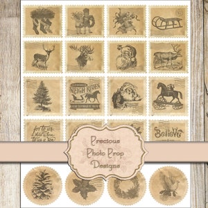 Vintage Ephemera Printable for Junk Journals, Vintage Christmas Postal Stamps Digital Scrapbook Download, Santa Mail Stamps for Envelope