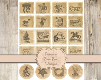 Vintage Ephemera Printable for Junk Journals, Vintage Christmas Postal Stamps Digital Scrapbook Download, Santa Mail Stamps for Envelopes