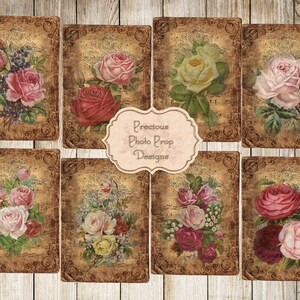 Printable for Junk Journals, Junk Journal Vintage Rose Postcards, Digital Printable, Download Scrapbook Planner, Vintage Journaling Cards