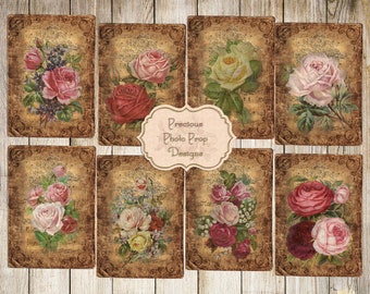 Druckbare für Junk-Zeitschriften, Junk-Zeitschrift Vintage Rose Postkarten, Digital bedruckbare, Download Scrapbook-Planer, Jahrgang Journaling Cards