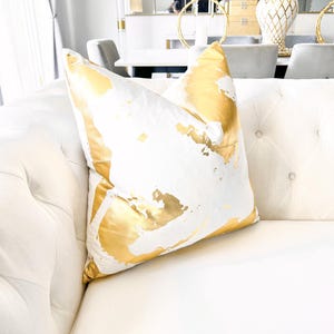 White and Gold Foil Abstract Velvet Throw Pillow Cover, 22&quot; Luxury Throw Pillow Cover
