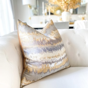 Gold and Silver Foil  Waves Jacquard Throw Pillow Cover, 22&quot; Luxury Throw Pillow Cover