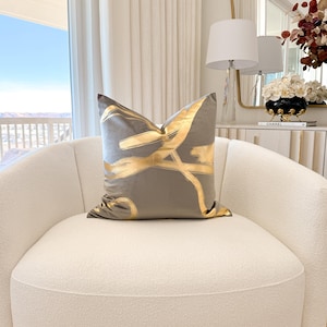 Gray With Gold Foil Velvet Throw Pillow Cover, 22&quot; Luxury Throw Pillow Cover