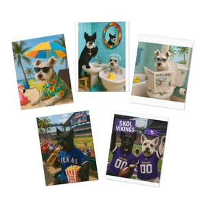 Biglietti d'auguri vuoti con Schnauzer, set di biglietti con animali divertenti, regalo per amanti degli animali, biglietti di auguri di compleanno, arte divertente con cani, auguri per le feste, cancelleria a tema canino