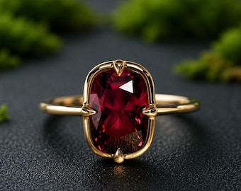 2 Ct Pigeon Blood Ruby Engagement Ring, Cushion Cut Ruby Ring 14k Gold, Nature Inspired Vine Branch Ring, Unique Floral Promise Ring for Her