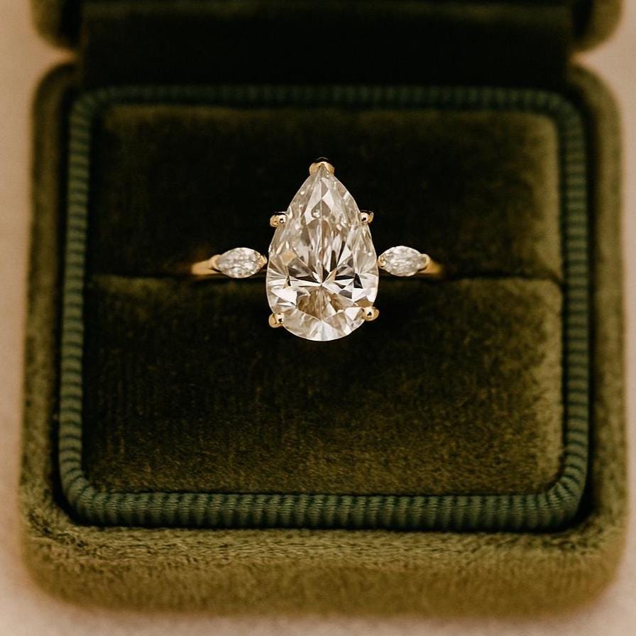 3.00 CT Pear Shape Moissanite Engagement Ring, Diamond Solitaire Wedding Ring, 14K Solid Gold Marquise Cluster Ring, Diamond Rings For Her