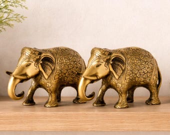 Solid Brass Elephant Statue, Antique Gold Vintage Spiritual Decor