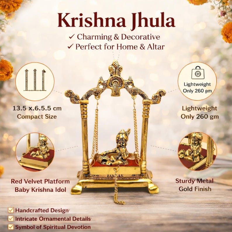 krishna idol decor for pooja room gold plated statue