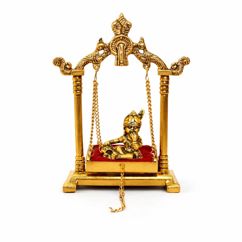 indian baby krishna idol gold plated swing decor gift