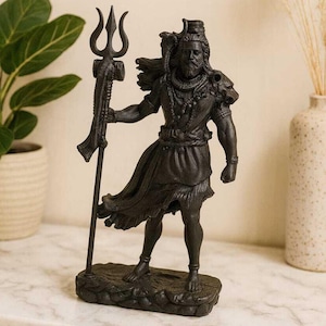 Resin Lord Shiva Statue with Trishul | Black Mahadev Idol for Temple, Yoga Altar