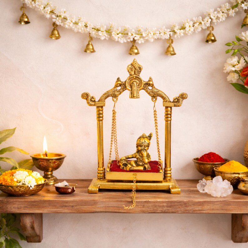 baby krishna swing idol gold finish spiritual home decor