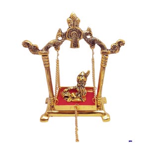 baby krishna statue on swing for pooja room decoration