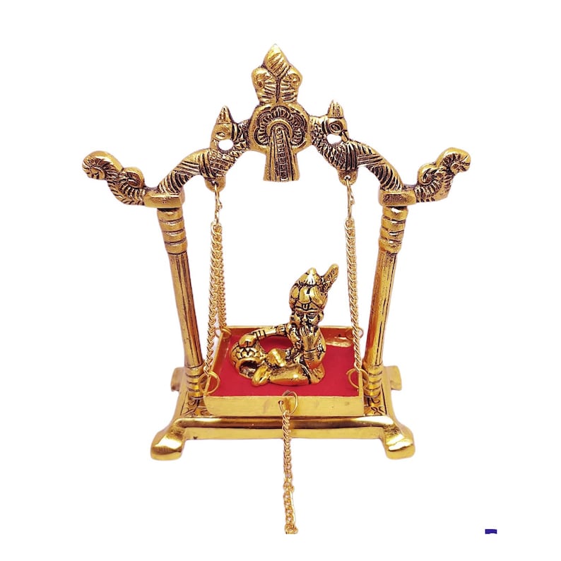 baby krishna statue on swing for pooja room decoration