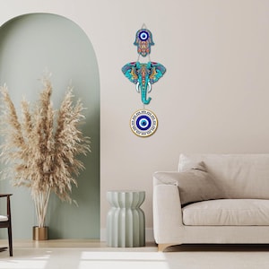 Evil Eye Wall Hanging – Handmade Protection Amulet | Boho Home Decor | Warding Off Negative Energy | Blue Nazar Amulet for Living Room