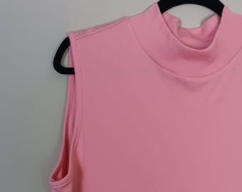 Late 90s Coral Mockneck Sleeveless Tunic – Lightweight Layering Piece, Size Large