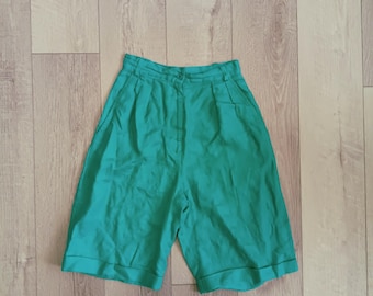 Vintage High Rise Bermuda Shorts | Elliot Lauren Teal Linen Blend Shorts