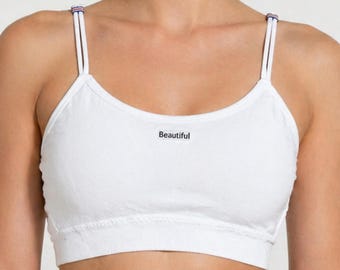 Sujetador blanco de algodón con almohadillas extraíbles / Bralette suave sin aros / Cómodo para uso diario / Lencería de algodón transpirable para mujer, talla única