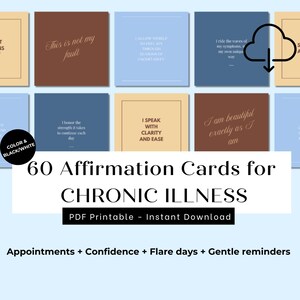 60 Affirmationskarten für Chronische Krankheiten, bedruckbar, digitaler Download, positive Worte, tägliche Denkweise