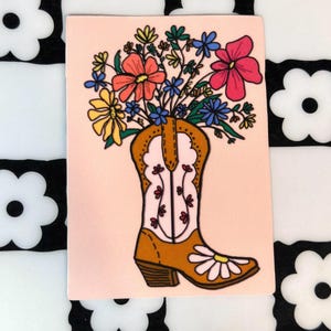 autocollant floral de botte de fille de pays | Vinyle imperméable