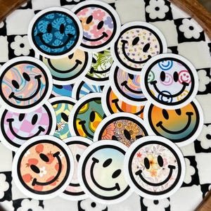 Aesthetic Smiley Face Vinyl Sticker Pack | Retro & Trendy Patterned Vinyl Decals