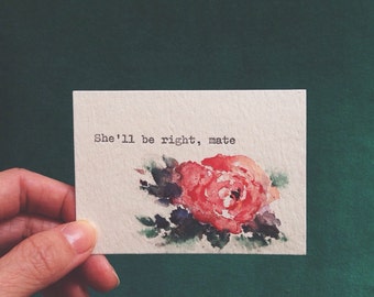 She'll be right mate! Australian saying. Unique, one of a kind typewriter floral watercolor mixed media art by dabblelicious
