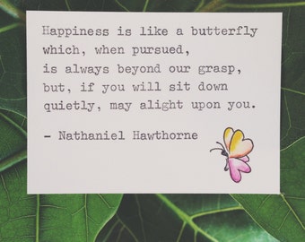 Happiness. Quote by Nathaniel Hawthorne. Typewriter Love, Watercolour art