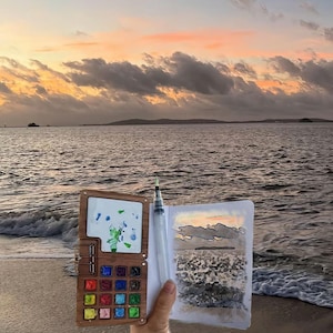 Conjunto de viagem com 15 cores, caixa de tinta portátil, mini caixa de tinta aquarela, suprimentos de pintura portáteis para viagem, paleta de materiais de pintura, presente para ela