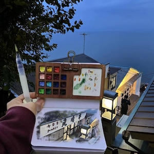 15 colors travel set portable paint box,Sketchbook Set, Personalized Gift, Wooden Grid Paint Box for Painters Artists, Gift for Kids