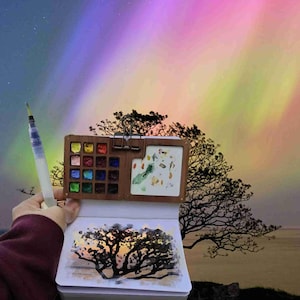 15 colors travel set portable paint box,Wooden Watercolor tiny palette,Mini Watercolor Paint Box,Travel Portable Painting Supplies